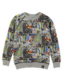 Romeo Cartoon Raglan Sweatshirt, Gray/Multicolor, Size 4-12