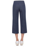 Denim Side-Zip Culotte Pants, Blue Denim
