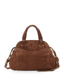 Trapeze Suede Satchel Bag, Brown