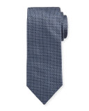 Woven Dotted Circles Neat Silk Tie, Steel Blue
