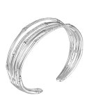 Bamboo Silver Narrow Flex Cuff with Diamonds