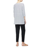 Organic Linen Skinny-Striped Top, White/Black