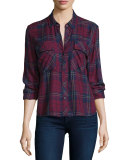 Dylan Plaid Long-Sleeve Shirt, Oxblood/Navy