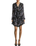 Lace-Inset Floral-Print Georgette Surplice Dress