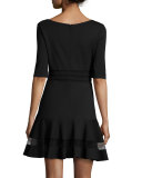 Tess Half-Sleeve Fit & Flare Mesh-Stripe Dress