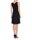 Contrast-Piped Sleeveless Cocktail Dress, Navy/Black