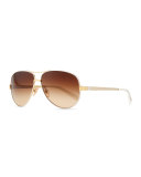 Metal Aviator Sunglasses with Logo Arms, Golden/Ivory
