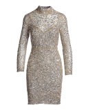 Long-Sleeve Sequined Sheath Dress, Champagne