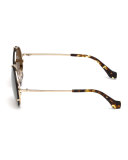 Round Monochromatic Metal Flash Sunglasses, Pale Gold/Havana