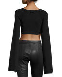 Cropped Rib-Knit Kimono Top, Black