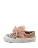 Jeweled Feather Skate Sneaker, Neutral