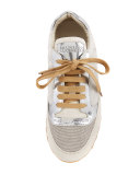 Monili-Panel Embroidered Sneaker, Silver