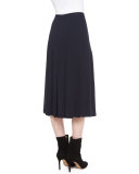 Button-Front Pleated Skirt, Navy