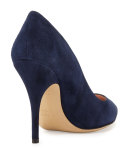 licorice suede pointed-toe pump, navy