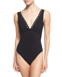 Rick Rack Scalloped-Neck Underwire One-Piece Swimsuit