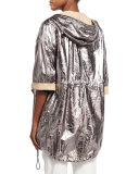Leather 3/4-Sleeve Anorak Jacket, Gray