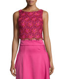 Sleeveless Embroidered Lace Crop Top, Geranium
