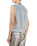 Reversible Mink & Leather Bomber Vest, Light Blue