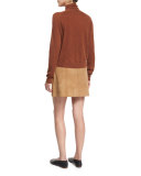 Pleated Suede Mini Skirt, Tan