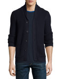 Avery Shawl-Collar Textured Cardigan, Navy
