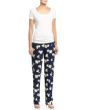 Floral-Print Pajama-Style Pants