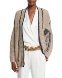 Metallic Leather Fringe Tie Belt, Gold