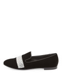 Dalila Crystal-Band Velvet Smoking Slipper, Nero