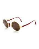 Round Brow-Bar Sunglasses, Gold/Red