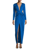 Scarlett Gathered-Front Gown W/Cutouts, Lapis