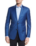Check Wool Two-Button Sport Coat, Bright Blue