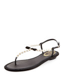 Pearly & Crystal Flat Thong Sandal, Black