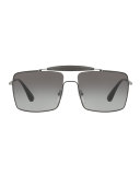 Metal & Enamel Square Sunglasses, Black
