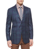 Cashmere-Blend Plaid Sport Coat, Blue 
