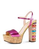 Claudie Metallic Cork Platform Sandal, Fuchsia/Gold