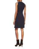 Sleeveless Knot-Button Dress, Navy
