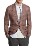 Plaid Linen-Blend Two-Button Blazer