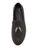 Men's Woven Leather Formal Loafer with Horn Tassels, Black