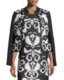 Layla Jacquard Mandarin-Collar Jacket, Caviar/Frost