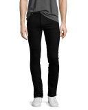 Basic Stretch-Denim Slim-Fit Biker Jeans, Black