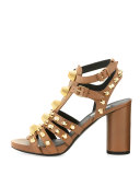 Studded Chunky-Heel Cage Sandal, Black (Noir)