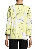 3/4-Sleeve Wild Abstract-Print Open Jacket, Daiquiri Green