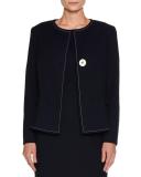 Ottoman-Knit One-Button Jacket, Navy