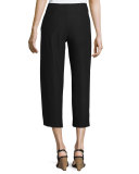 Wide-Leg Washable-Crepe Cropped Pants, Black