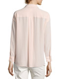 Pasha Long-Sleeve Button-Front Silk Blouse, Light Pink