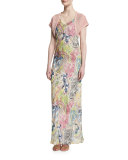 Sleeveless Tropical-Print Maxi Dress, Multi Colors
