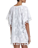 Embroidered Lace-Up Caftan Coverup