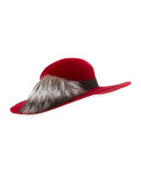 Felted Floppy Hat w/ Fox Fur, Red
