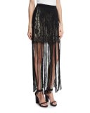 Lace Mini Skirt w/ Silk Fringe, Black