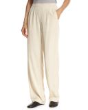 Pleated Crepe Pull-On Trousers, Bleached