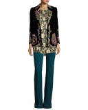 Glitter Chiffon Bell-Sleeve Blouse, Gold